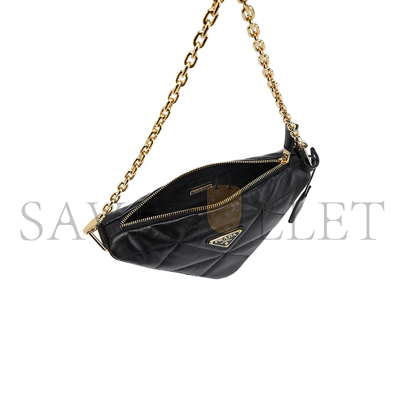 PRADA METAL TRIANGLE LOGO ZIP CLOSURE SOFT LAMBSKIN SHOULDER BAG 1BC190 (26*15*11cm)